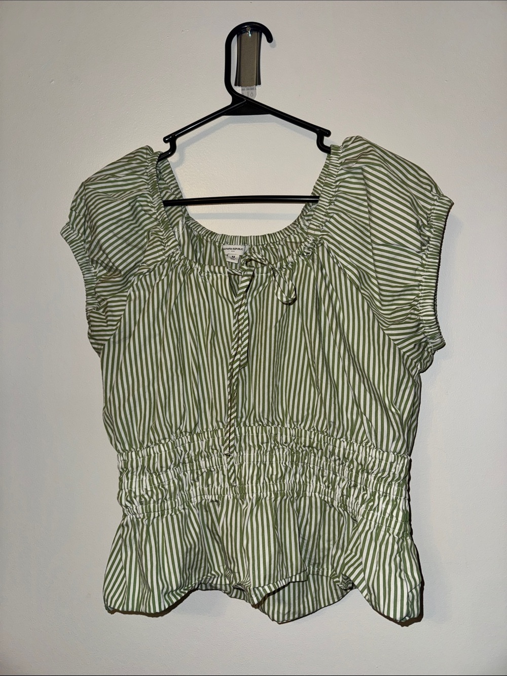 Banana Republic cinch waist striped green top
